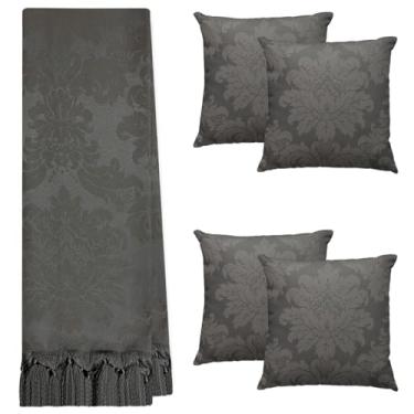 Imagem de Jogo Manta Xale para Sofá Artesanal com Franjas 2,80 x 2,00 com 4 Capas de almofadas (141 CINZA GRAFITE CHUMBO)