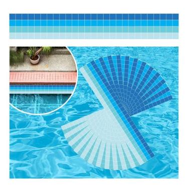 Imagem de Kit 06 Adesivos Piscina Vinílico Degradê Pastillha Azul Claro 100x15cm