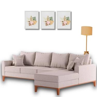 Imagem de  Sofá Beny com Chaise Direita, 2,60x1,40m, 4 Lugares, Linho, Base em Madeira.