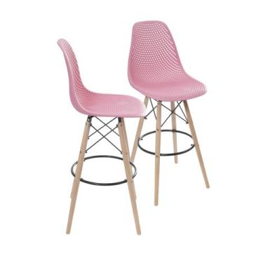 Imagem de Kit 2 Banquetas Colmeia Base Madeira Rosa - OR Design
