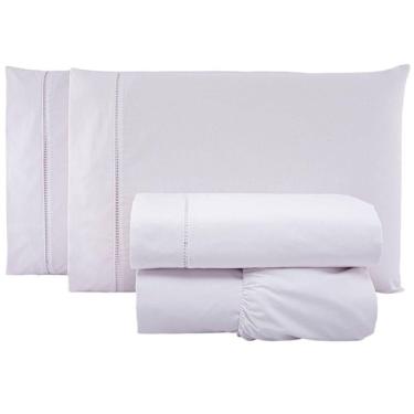 Imagem de Jogo De Lençol Queen Percal 200 Fios 100% Algodão 4 Peças - Branco