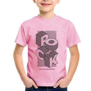 Imagem de Camiseta Infantil Rock & Roll will never die - Foca na Moda, Rosa bebê