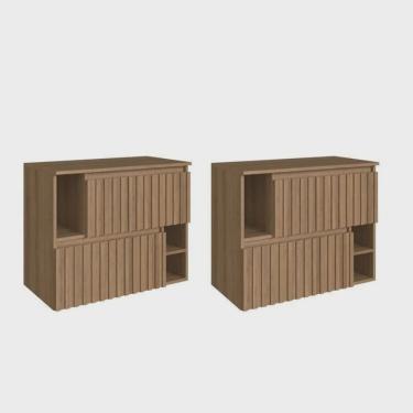 Imagem de Kit com 2 Gabinetes de Banheiro Suspenso 75cm Luiza com 2 Portas Basculante sem Cuba Mel