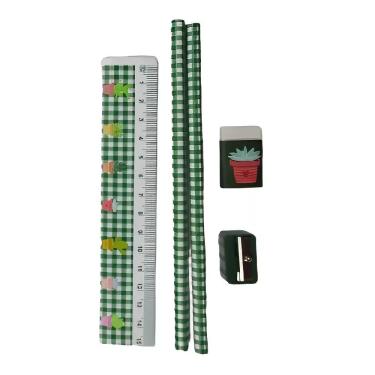 Imagem de Kit Escolar Bonsai com Régua 15cm, Lápis, Borracha e Apontador