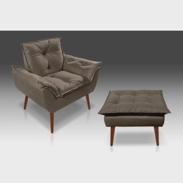 Imagem de Kit 01 Poltrona Opala + 01 Puff Opala Com Fibra Siliconada Suede Marrom Claro- Casa da Poltrona
