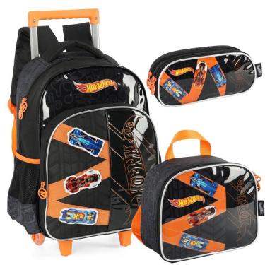Imagem de Kit Mochila Rodinhas Oficial Hot Wheels Luxcel Ic41496 Preto