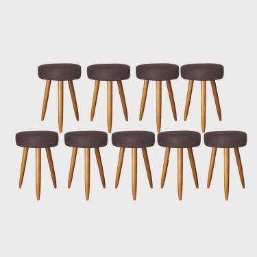 Imagem de Kit 09 Banqueta Alta Julia 50cm Bar Cozinha Balcão Bistrô Pé Palito Carvalho Suede Marrom - Ahz Móveis