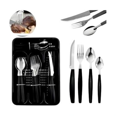 Imagem de Conjunto de Talheres em Aço Inox com Cabo Color, 25 Peças, Inclui Porta-Talher (Preto)