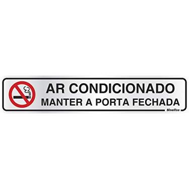 Imagem de Placa em Alumínio 5X25 Cm - Ar Condicionado Manter a Porta Fechada, SINALIZE, 100AN, Prata