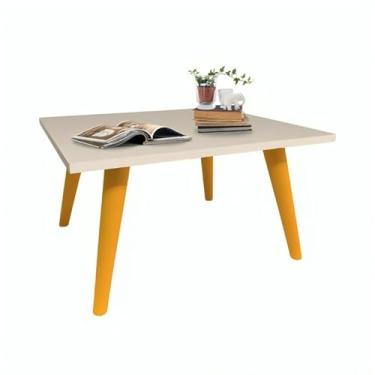 Imagem de Mesa De Centro 50cm Retangular Modernic Com Pés Palito Plástico PVC Retro Decoração Sala De Estar (Bege/Caramelo)