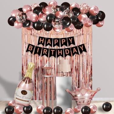 Imagem de Q7MSYIXIU Decorações De Balões Aniversário Em Ouro Rosa E Preto, Kit Arco Guirlanda Pretos Com Coroa Champanhe, Metalizados Para Mulheres, 16, 21, 30, 40 50 Anos