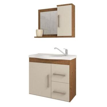 Imagem de Gabinete de Banheiro com Cuba e Espelheira Vix 65cm Amendoa/Off White 