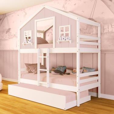 Imagem de Treliche Casinha dos Sonhos Madeira Maciça Rosa/ Branco Megamobilia