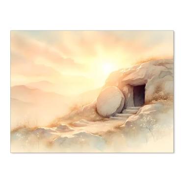 Imagem de UNXIS Arte de parede em tela cristã impressões religiosas The Tomb Is Empty Easter Posters Retro Jesus Picture 12X16 em Sem moldura He Is Risen for Living Room Churches Prayer Room Decor