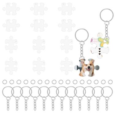 Imagem de Kit de chaveiros de acrílico irregular, 36 peças, incluindo 12 peças de placas de acrílico transparente, 12 peças de borlas de chaveiro e 12 anéis de salto, etiquetas de plástico para artesanato em
