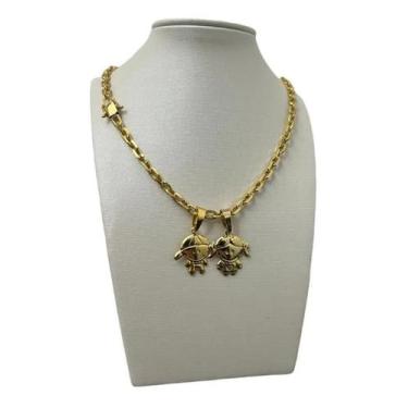 Imagem de Cordão 5Mm Cadeado Feminino + Pingente Filhos - Banhado 18K - Tojoia18