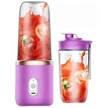Imagem de 400ML Espremedor Elétrico Mini Liquidificador Portátil 6 Lâminas Suco Alimentos Misturador(2 COPOS LILÁS)
