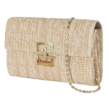 Imagem de EMGILL Bolsa clutch de palha feminina chique colorida bloqueada à noite bolsa de ombro bolsa de ombro bolsa de ombro para festa de viagem bolsa de corrente, Damasco, Medium