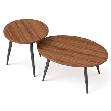 Imagem de Rukulin Conjunto de 2 mesas de centro, mesa lateral de assento, mesa de canto de sofá de sala de estar, mesa de cabeceira para casa e escritório