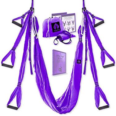 Imagem de Conjunto de balanço de ioga aérea - Yoga Hammock Trapézio Swing - Kit de ioga trapézio - Ferramenta de inversão de ioga voadora - Antigravidade Teto Pendurado Yoga Sling - Adulto Crianças Arial Door Yoga Swing (Roxo)