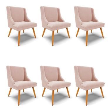 Imagem de Cadeira Sala De Jantar Pé Palito Castanho Kit 6 Liz Bouclê Rose D03 - D`rossi