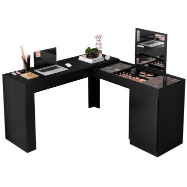 Imagem de Penteadeira Escrivaninha Em L Com Espelho 1 Porta Milan preto