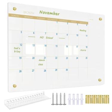 Imagem de Quadro branco de vidro apagável a seco para parede, quadro branco de vidro com calendário mensal pequeno, 30 cm x 39,9 cm, quadro planejador para casa, escritório, escola (mensal-WH-3040)