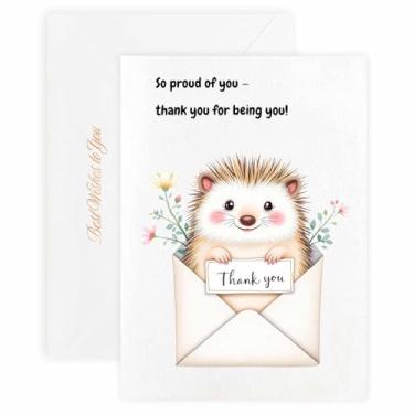 Imagem de MAGJUCHE Cartão de agradecimento para neto – Selo e envelope de cera elegante, papel 300 g/m², impressão vívida de 600 DPI, 12 x 17 cm, design de ouriço