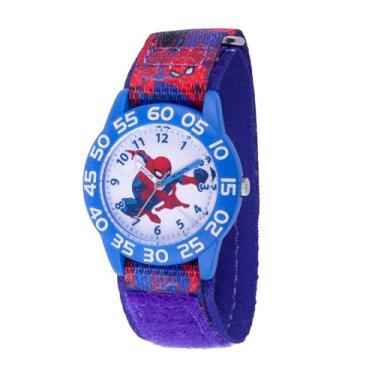 Imagem de Relógio analógico de quartzo masculino Marvel Homem-Aranha com pulseira de nylon, azul, 16 (modelo: WMA000189)