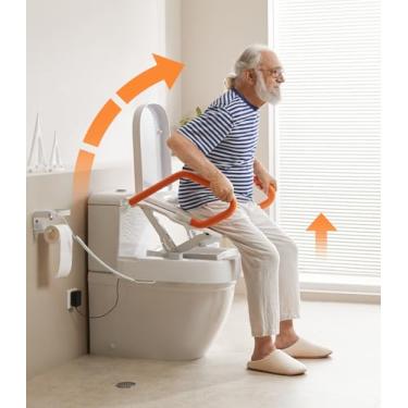 Imagem de VOCIC Assento sanitário elétrico elevado, elevador de assento de vaso sanitário para idosos, assento de vaso sanitário elevado com alças, suporte para elevador de vaso sanitário, suporte para 150 kg,