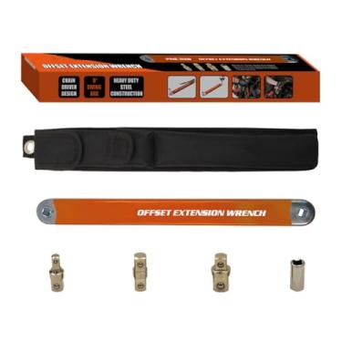 Imagem de Offset Extensão Wrench Set 3/8 Multifuncional Ratchet Long High Carbono Laranja Aço Ferramentas Ajustáveis para Reparação Automotiva e Manutenção com 3 Aptadores Saco De