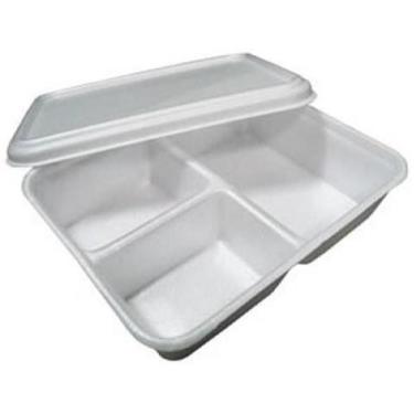 Imagem de Kit 100 Bandeja De Isopor 3 Divisórias M1100 Com Tampa - Copobras