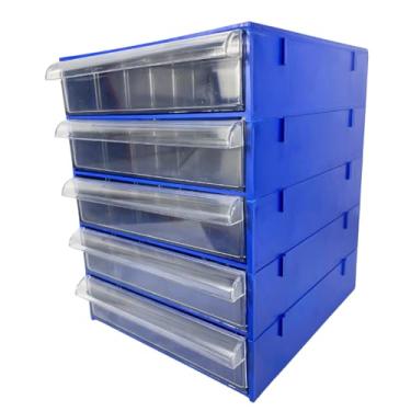Imagem de MAGUS Gaveteiro Organizador, 5 Gavetas Transparentes, Base Azul, 28 x 22,2 x 24,3 cm, Suporta 3kg por Gaveta, para Escritório e Papelaria