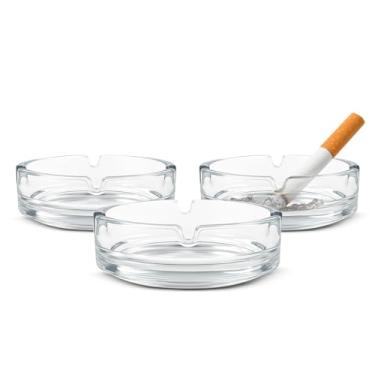 Imagem de Kit com 3 Unidades Cinzeiro Vidro Redondo 4 Entalhes Transparente mesa bar lav�vel classico