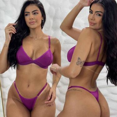 Imagem de Conjunto De Lingerie Sem Bojo Regulagem de Plástico Calcinha Fio Denta
