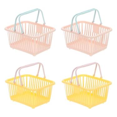 Imagem de PATIKIL 4 peças de cesta pequena de plástico, mini cesta de armazenamento de mercearia pequenas cestas de compras com alças organizador de água filtrada para organizar brinquedos, ovos, frutas