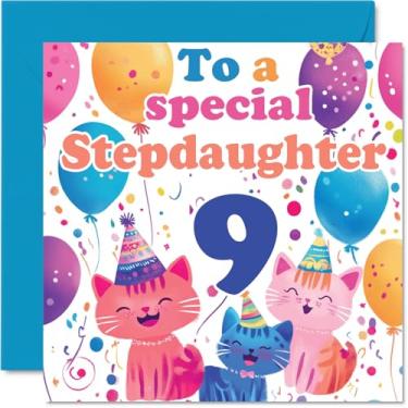 Imagem de Cartão de aniversário da 9th Step Daughter - Cute Cats Special Step Daughter - Cartão de feliz aniversário de 9 anos para madrasta da madrasta, 145 mm x 145 mm, 9 e nove cartões comemorativos para