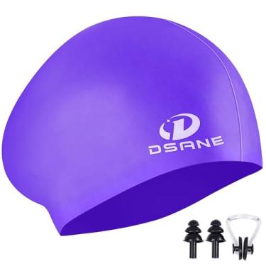 Imagem de Touca de natação feminina de silicone para cabelos longos, design ergonômico 3D, toucas de natação de silicone para mulheres, crianças, homens, adultos, meninos, meninas, com tampão de ouvido e clipe