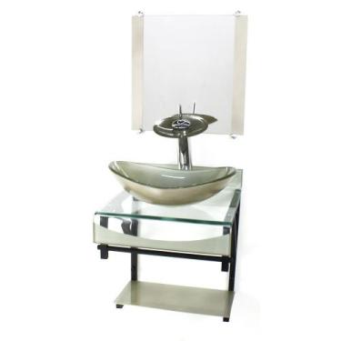 Imagem de Gabinete de vidro 40cm para banheiro curvado duplo pp cuba oval com to