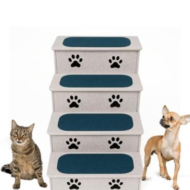 Imagem de pet 4 degraus cachorro gato antiderrapante arranhador mdf 60 cm carpete p/sofá cama porte médio e pequeno