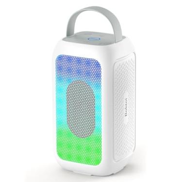 Imagem de Caixa de Som Bluetooth EP20 Branca Alto-Falante Portátil, Potência de 20W, Bateria de Longa Duração 4400mAh, Conexão USB Tipo-C, Suporte BT/AUX/USB/FM e Modo Karaokê, Alcance de 10 Metros