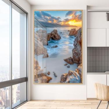 Imagem de Quadro decorativo mar entre pedras vertical - MeMoldura, 100x150cm, Am
