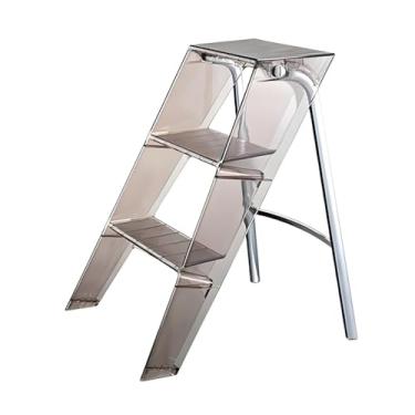 Imagem de Lzyjckh Escada de acrílico com 3 degraus, Puffs decorativos modernos, Banco dobrável com degraus e design 2 em 1, para uso doméstico e no escritório,Brown