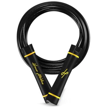 Imagem de Honor Athletics - Corda de pular pesada de 450 g para treinamento de alta intensidade e força - Corda de PVC ajustável de 3 metros com aderência ergonômica, rolamento de esferas, ideal para boxe, crossfit, Muay Thai, MMA e fitness - Projetado para adultos e crianças (preto)
