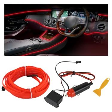 Imagem de Hbxdeco EL Wire Fita de LED para carro interior, 16,4 m RGB isqueiro neon faixa de luz automotiva, kit de iluminação ambiente de veículo eletroluminescente, acessórios de decoração de interiores para