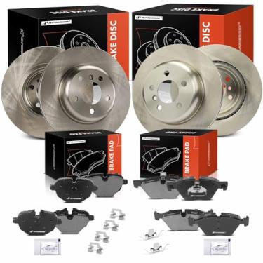 Imagem de A-Premium Rotores de freio a disco ventilado dianteiro e traseiro + kit de pastilhas de cerâmica compatível com modelos selecionados BMW - Série F10 528i 2011-2016, 528i xDrive 2012-2016, conjunto de