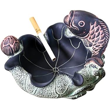 Imagem de Cinzeiro de cigarro de resina em forma de lótus e suporte de cinza em forma de peixe para decoração de casa, estatuetas orientais decorativas de diâmetro 16 cm
