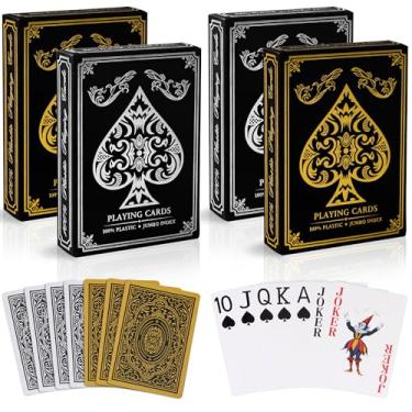 Imagem de Playing Cards 4 Pack, Plastic Playing Cards Waterproof, 4 Deck of Cards Bulk, Jumbo Index Large Print Cards for Adults Seniors, Premium Professional Poker Card Set for Card Games (Gold and Silver)