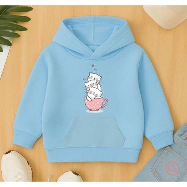 Imagem de Canguru Moletom Infantil Feminino Estampa Gatinho na Xicara Fofo Delic