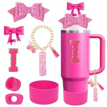 Imagem de QUNNDY Conjunto de acessórios para copo Stanley Cup 850.5 g 1,134.0 g copo com alça, incluindo tampa de cobertura de palha de laço, decoração de arco de palha, bota, tampa à prova de derramamento